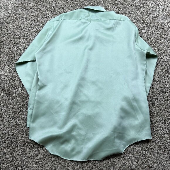 Vintage 70s Bardon Ultra Poly Mint Green Long Sleeve Button Up Shirt Korea Jandy - Picture 7 of 7